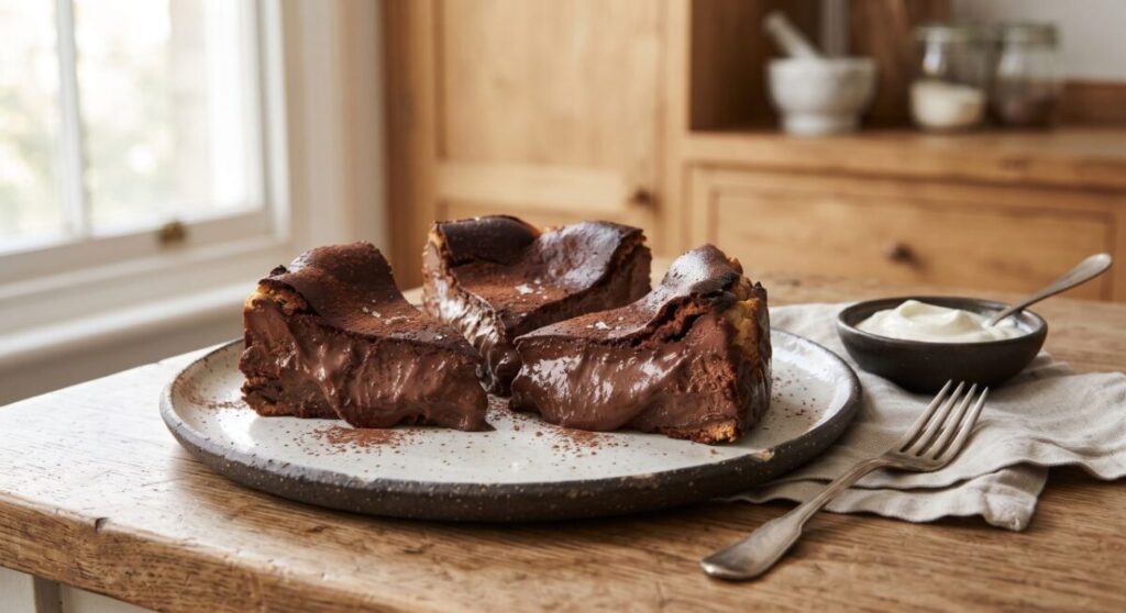 Bolo basco de chocolate: por fora queimadinho, por dentro cremoso
