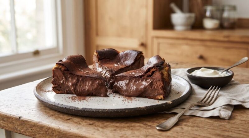 Bolo basco de chocolate: por fora queimadinho, por dentro cremoso