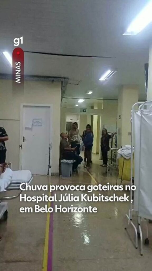 Chuva provoca goteiras na unidade de emergência do Hospital Júlia Kubitschek, em BH; VÍDEO