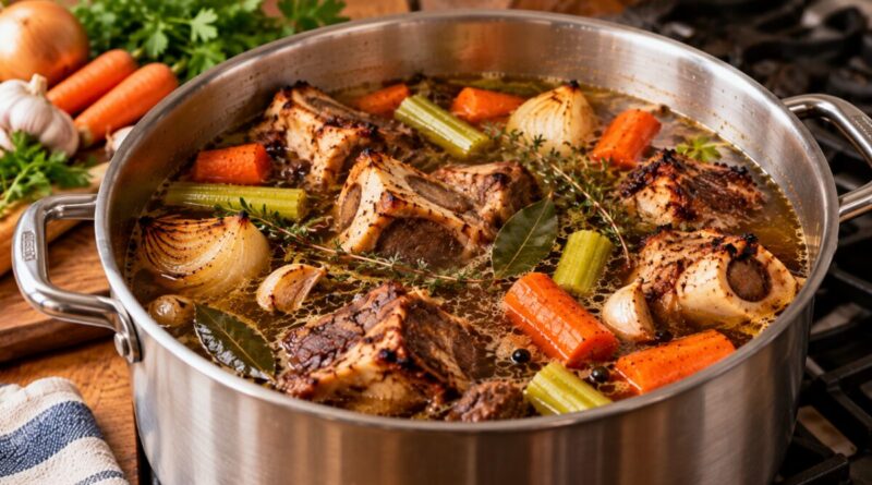 Como fazer um bom caldo de carne caseiro? O segredo é dourar os ossos e os legumes antes de cobrir com água