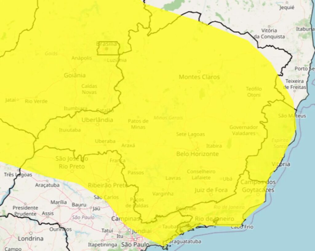 Inmet emite aviso amarelo de chuvas intensas em BH e outras 840 cidades de MG; veja lista