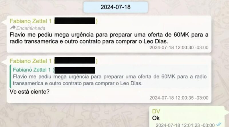 Mensagens entre Zettel e Vorcaro citam oferta pela Transamérica e contrato para ‘comprar Leo Dias’