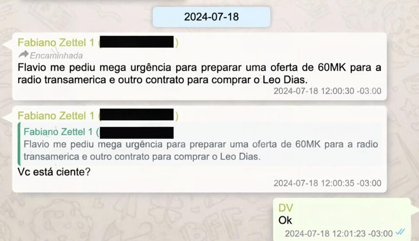 Mensagens entre Zettel e Vorcaro citam oferta pela Transamérica e contrato para ‘comprar Leo Dias’