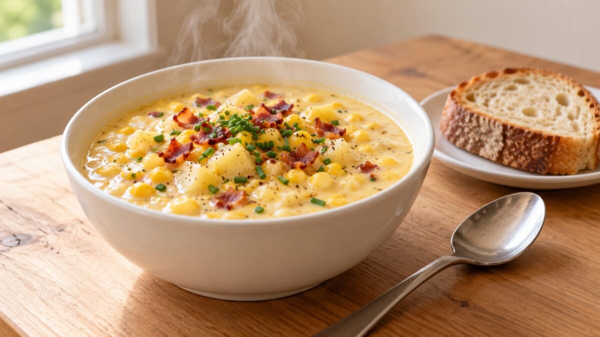 O caldo pronto ficou para trás: no meu corn chowder, os sabugos do milho fervem na panela e dão o sabor