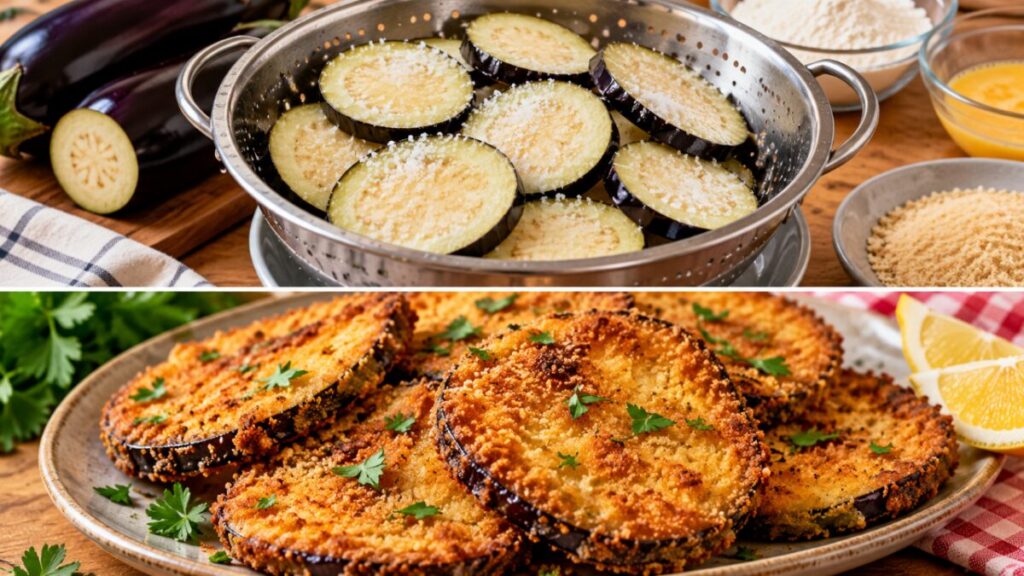 Os cozinheiros concordam: para a berinjela à milanesa não ficar encharcada, salgue as fatias e deixe escorrer por 30 minutos