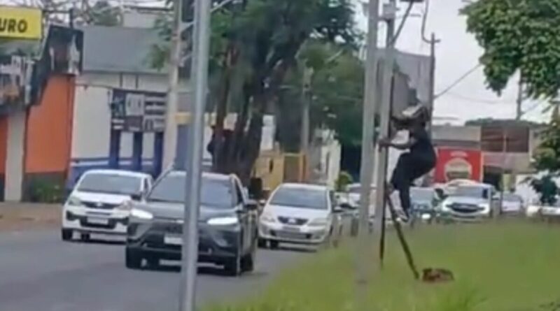 VÍDEO: Homem furta fiação de radar à luz do dia e acaba preso em Uberlândia
