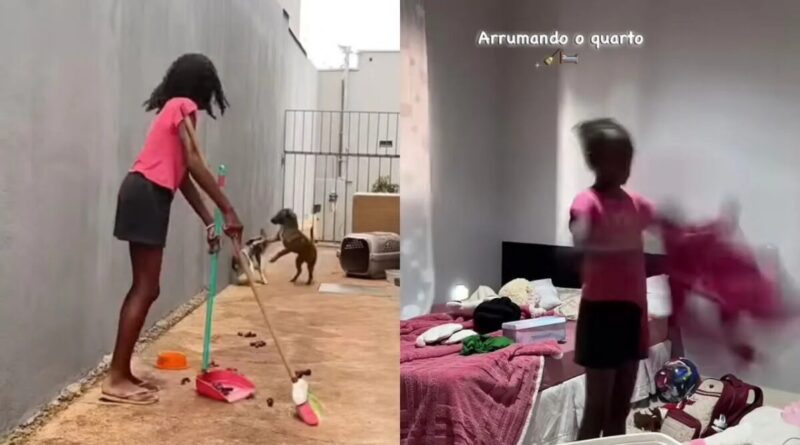 VÍDEO: Menina de 11 anos viraliza ao mostrar rotina com tarefas de casa em Uberaba: ‘A vida não é um morango’, diz mãe
